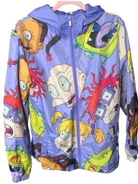 Members Only Nickelodeon Purple Rugrats Print Hooded Windbreaker Jacket